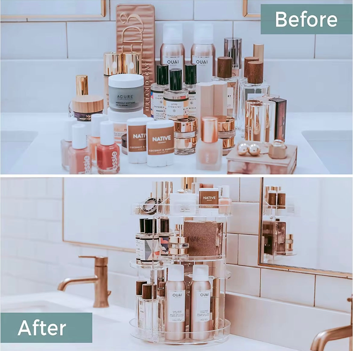360° Rotating Makeup Organizer – Elegant Crystal Design