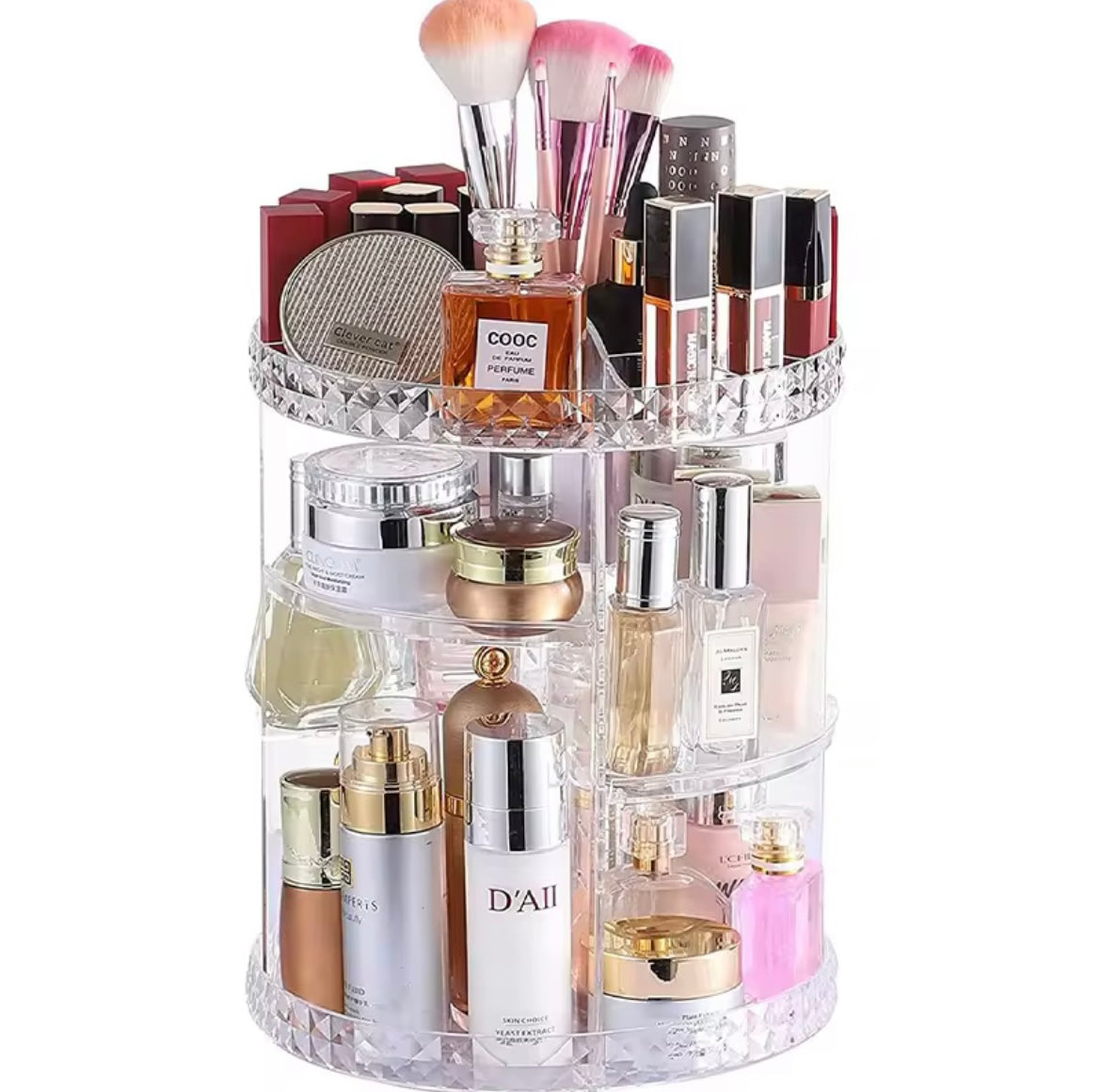 360° Rotating Makeup Organizer – Elegant Crystal Design