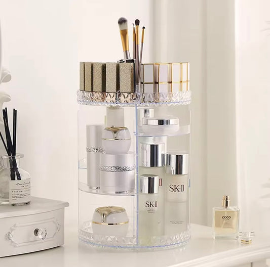 360° Rotating Makeup Organizer – Elegant Crystal Design